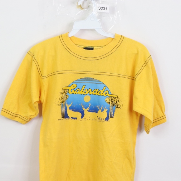 80s Mens XS Colorado Nature Print T Shirt Yellow - Picture 2 of 8
